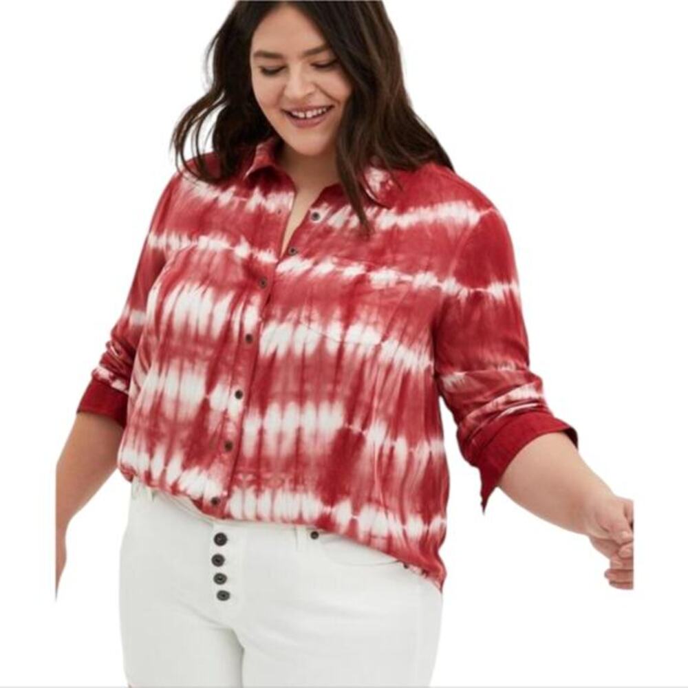TORRID Lizzie Rayon Twill Button-Up Long Sleeve Shirt‎ Plus Size 5X